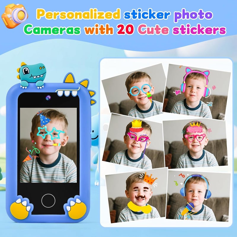 Covanm Kids Smart Phone, Christmas Birthday Gifts Dinosaur Child Play Phone for Boys 3-10, 2.8" Touchscreen HD Dual Camera Cell Phone for Kids,Travel Toy Preschool Learning Education Toy，32GB Card & Bag - Image 5